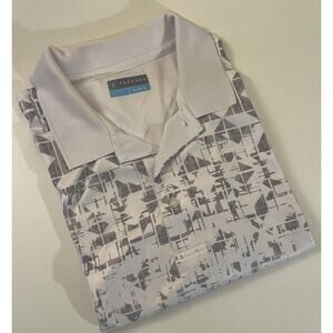 PGA TOUR Pro Series White Gray Geometric Pattern Athletic Fit XL Polo Golf Shirt
